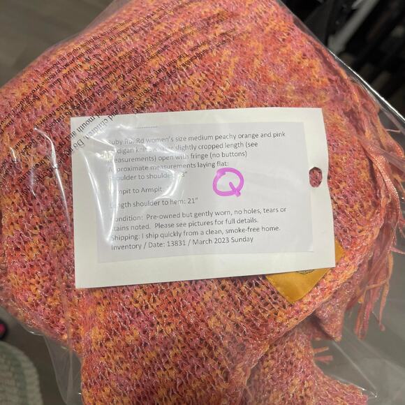 Ruby Rd. Rd women's medium knit cardigan sweater orange loose weave fringe - Picture 13 of 14